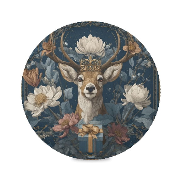 Round Dinner Plate Mat Round Placemat 15.4x15.4inx1 Placemat Table Mat Kitchen Mat Coffee Mat Fabric Thick Strong Wear-Resistant Heat Resistance Beautiful Christmas Deer