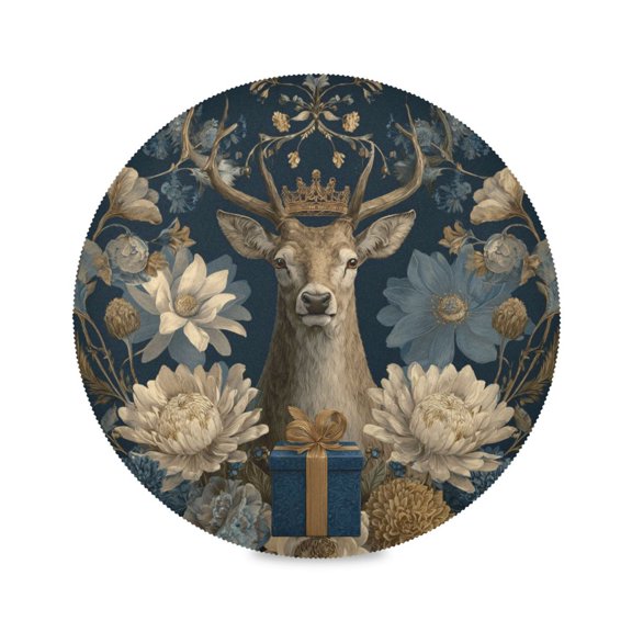 Round Dinner Plate Mat Round Placemat 15.4x15.4inx1 Placemat Table Mat Kitchen Mat Coffee Mat Fabric Thick Strong Wear-Resistant Heat Resistance Beautiful Cute Deer