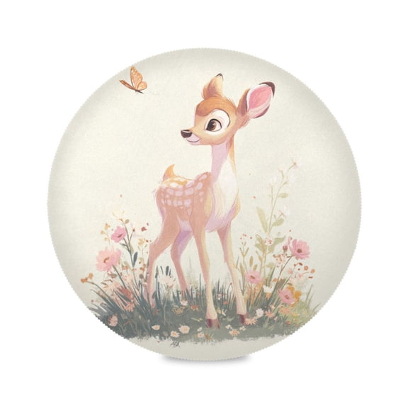 Round Dinner Plate Mat Round Placemat 15.4x15.4inx1 Placemat Table Mat Kitchen Mat Coffee Mat Fabric Thick Strong Wear-Resistant Heat Resistance Beautiful Cute Little Deer