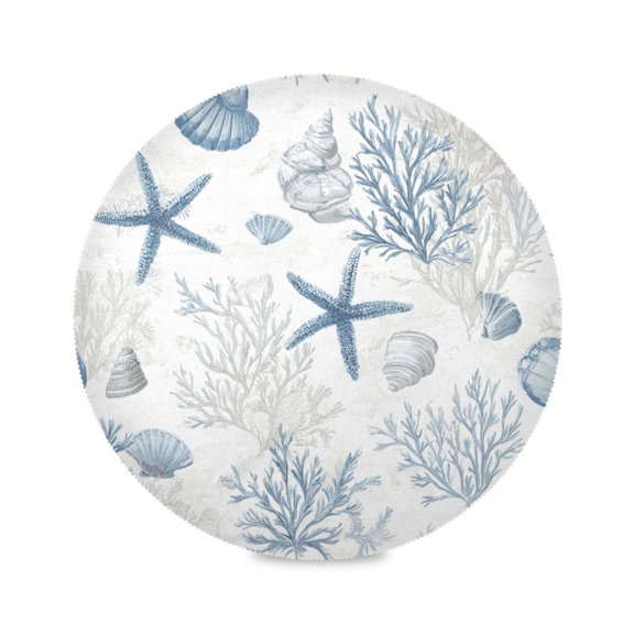 Round Dinner Plate Mat Round Placemat 15.4x15.4inx1 Placemat Table Mat Kitchen Mat Coffee Mat Fabric Thick Strong Wear-Resistant Heat Resistance Beautiful Blue Starfish