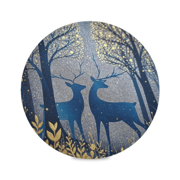 Round Dinner Plate Mat Round Placemat 15.4x15.4inx1 Placemat Table Mat Kitchen Mat Coffee Mat Fabric Thick Strong Wear-Resistant Heat Resistance Blue Christmas Deer