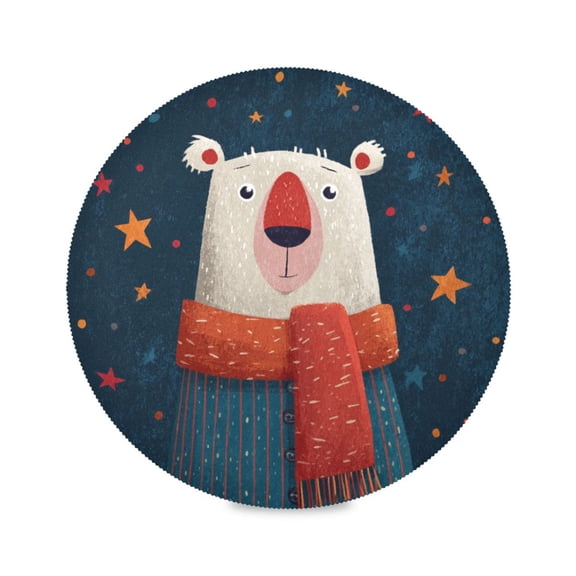 Round Dinner Plate Mat Round Placemat 15.4x15.4inx1 Placemat Table Mat Kitchen Mat Coffee Mat Fabric Thick Strong Wear-Resistant Heat Resistance Cartoon Christmas White Bear