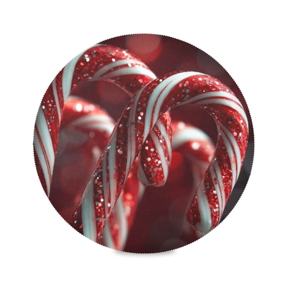 Round Dinner Plate Mat Round Placemat 15.4x15.4inx1 Placemat Table Mat Kitchen Mat Coffee Mat Fabric Thick Strong Wear-Resistant Heat Resistance Cartoon Christmas Candy Cane