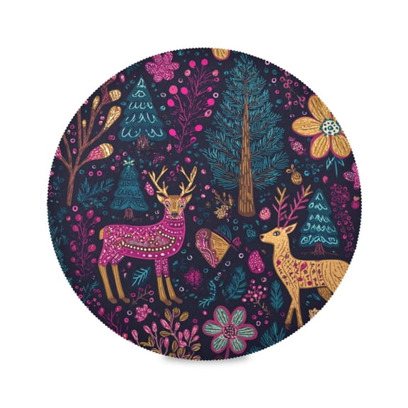 Round Dinner Plate Mat Round Placemat 15.4x15.4inx1 Placemat Table Mat Kitchen Mat Coffee Mat Fabric Thick Strong Wear-Resistant Heat Resistance Christmas Deer Cute