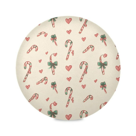 Round Dinner Plate Mat Round Placemat 15.4x15.4inx1 Placemat Table Mat Kitchen Mat Coffee Mat Fabric Thick Strong Wear-Resistant Heat Resistance Christmas Candy Cane