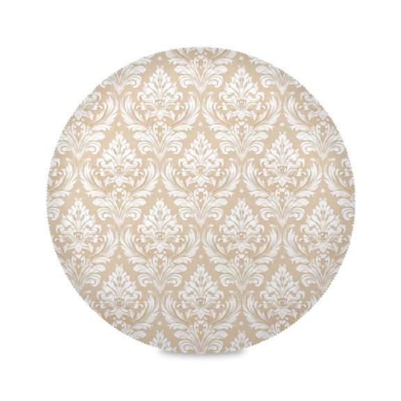 Round Dinner Plate Mat Round Placemat 15.4x15.4inx1 Placemat Table Mat Kitchen Mat Coffee Mat Fabric Thick Strong Wear-Resistant Heat Resistance Cream Damask Timeless Motif