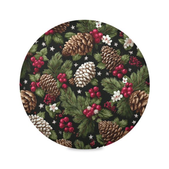 Round Dinner Plate Mat Round Placemat 15.4x15.4inx1 Placemat Table Mat Kitchen Mat Coffee Mat Fabric Thick Strong Wear-Resistant Heat Resistance Cute Pinecone Christmas