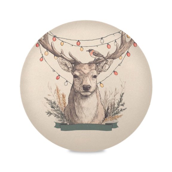 Round Dinner Plate Mat Round Placemat 15.4x15.4inx1 Placemat Table Mat Kitchen Mat Coffee Mat Fabric Thick Strong Wear-Resistant Heat Resistance Cute Deer