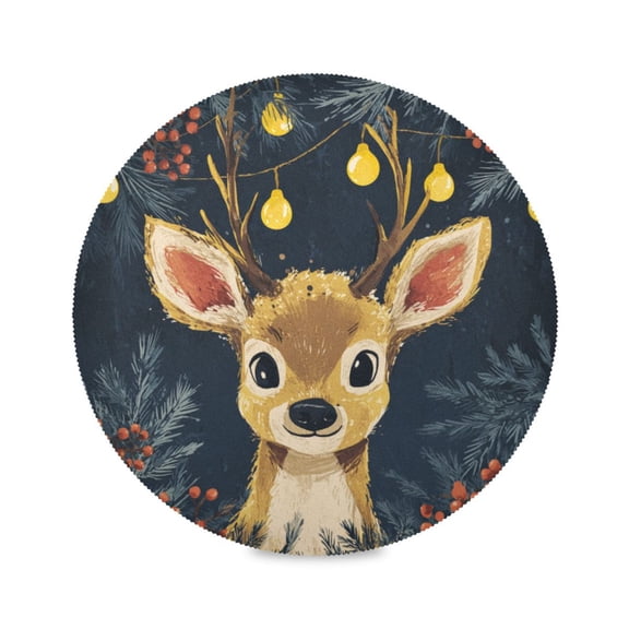 Round Dinner Plate Mat Round Placemat 15.4x15.4inx1 Placemat Table Mat Kitchen Mat Coffee Mat Fabric Thick Strong Wear-Resistant Heat Resistance Cute Christmas Deer Cartoon