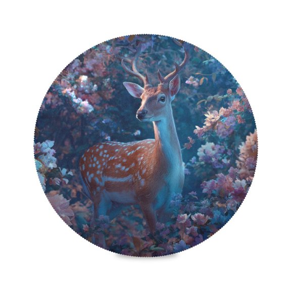 Round Dinner Plate Mat Round Placemat 15.4x15.4inx1 Placemat Table Mat Kitchen Mat Coffee Mat Fabric Thick Strong Wear-Resistant Heat Resistance Deer with White Spots