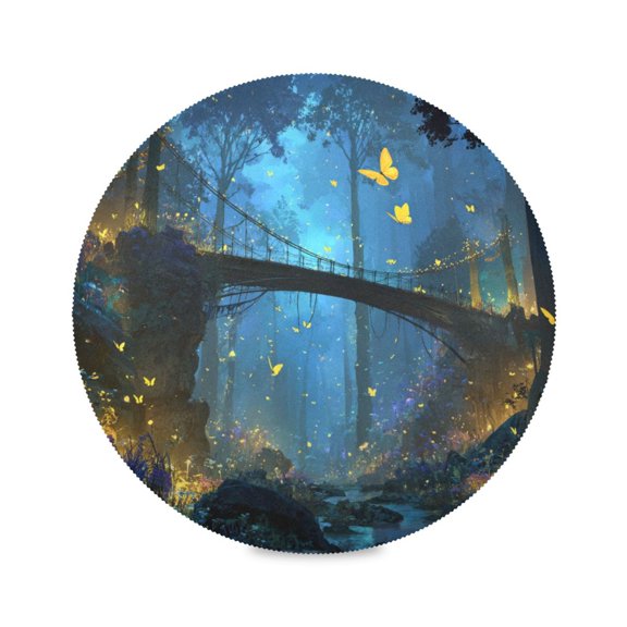Round Dinner Plate Mat Round Placemat 15.4x15.4inx1 Placemat Table Mat Kitchen Mat Coffee Mat Fabric Thick Strong Wear-Resistant Heat Resistance Enchanted Forest Glowing Bridge