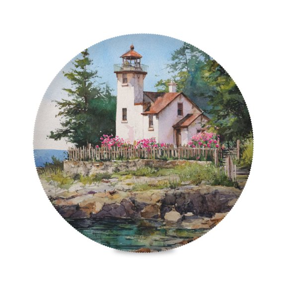 Round Dinner Plate Mat Round Placemat 15.4x15.4inx1 Placemat Table Mat Kitchen Mat Coffee Mat Fabric Thick Strong Wear-Resistant Heat Resistance Lighthouse Brown Roof