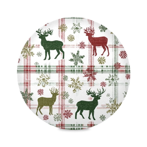 Round Dinner Plate Mat Round Placemat 15.4x15.4inx1 Placemat Table Mat Kitchen Mat Coffee Mat Fabric Thick Strong Wear-Resistant Heat Resistance Lovely Red Christmas Deer