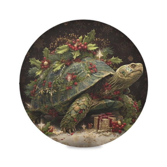 Round Dinner Plate Mat Round Placemat 15.4x15.4inx1 Placemat Table Mat Kitchen Mat Coffee Mat Fabric Thick Strong Wear-Resistant Heat Resistance Magical Christmas Beautiful Turtle