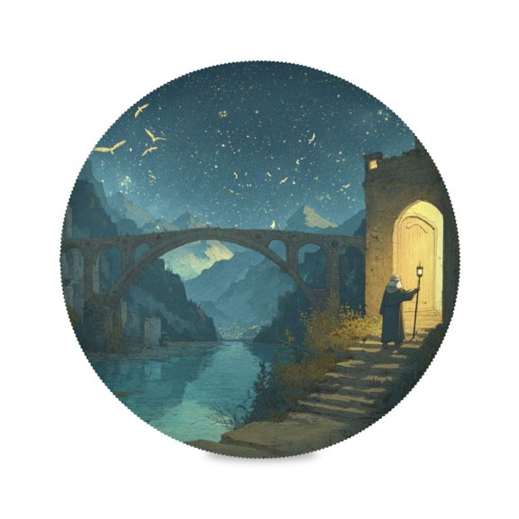 Round Dinner Plate Mat Round Placemat 15.4x15.4inx1 Placemat Table Mat Kitchen Mat Coffee Mat Fabric Thick Strong Wear-Resistant Heat Resistance Old Man Bridge River Scene