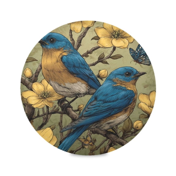 Round Dinner Plate Mat Round Placemat 15.4x15.4inx1 Placemat Table Mat Kitchen Mat Coffee Mat Fabric Thick Strong Wear-Resistant Heat Resistance Pair Of Blue Birds