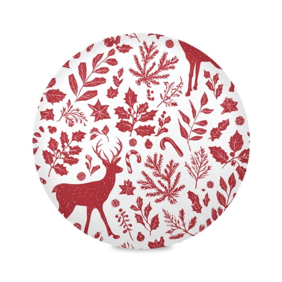 Round Dinner Plate Mat Round Placemat 15.4x15.4inx1 Placemat Table Mat Kitchen Mat Coffee Mat Fabric Thick Strong Wear-Resistant Heat Resistance Red Christmas Deer