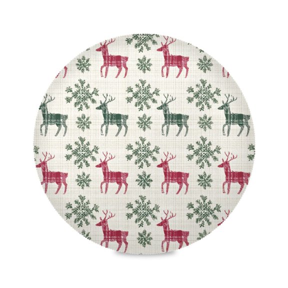 Round Dinner Plate Mat Round Placemat 15.4x15.4inx1 Placemat Table Mat Kitchen Mat Coffee Mat Fabric Thick Strong Wear-Resistant Heat Resistance Red Cartoon Christmas Deer