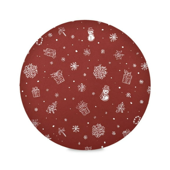 Round Dinner Plate Mat Round Placemat 15.4x15.4inx1 Placemat Table Mat Kitchen Mat Coffee Mat Fabric Thick Strong Wear-Resistant Heat Resistance Red Christmas Pattern