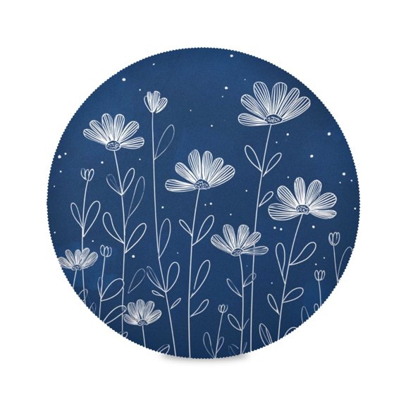 Round Dinner Plate Mat Round Placemat 15.4x15.4inx1 Placemat Table Mat Kitchen Mat Coffee Mat Fabric Thick Strong Wear-Resistant Heat Resistance Simple White Outline Daisies