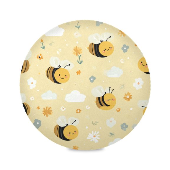 Round Dinner Plate Mat Round Placemat 15.4x15.4inx1 Placemat Table Mat Kitchen Mat Coffee Mat Fabric Thick Strong Wear-Resistant Heat Resistance Smiling Bees Yellow Honeycomb