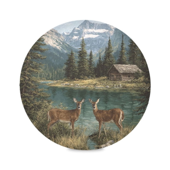 Round Dinner Plate Mat Round Placemat 15.4x15.4inx1 Placemat Table Mat Kitchen Mat Coffee Mat Fabric Thick Strong Wear-Resistant Heat Resistance Two White Tailed Deer