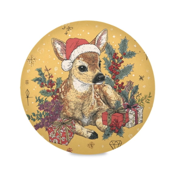 Round Dinner Plate Mat Round Placemat 15.4x15.4inx1 Placemat Table Mat Kitchen Mat Coffee Mat Fabric Thick Strong Wear-Resistant Heat Resistance Warm Christmas Cute Deer