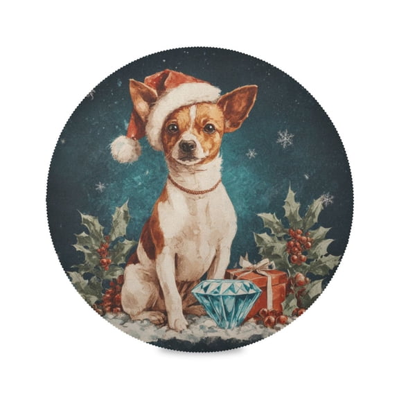 Round Dinner Plate Mat Round Placemat 15.4x15.4inx1 Placemat Table Mat Kitchen Mat Coffee Mat Fabric Thick Strong Wear-Resistant Heat Resistance Warm Christmas Orange Dog