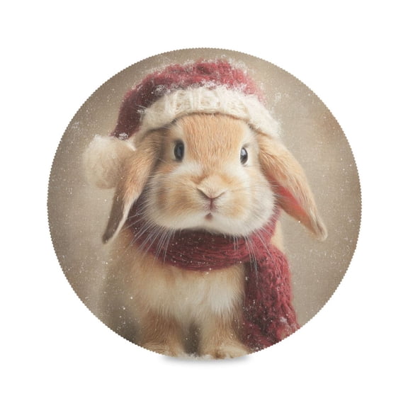 Round Dinner Plate Mat Round Placemat 15.4x15.4inx1 Placemat Table Mat Kitchen Mat Coffee Mat Fabric Thick Strong Wear-Resistant Heat Resistance Yellow Christmas Bunny