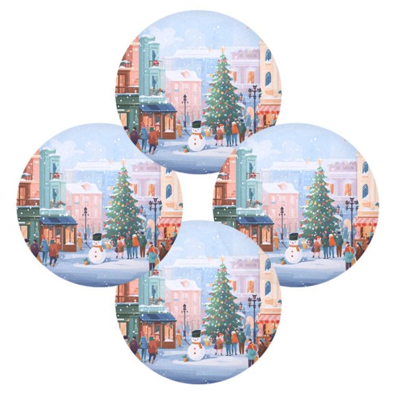 Round Dinner Plate Mat Round Placemat 15.4x15.4inx4 Placemat Table Mat Kitchen Mat Coffee Mat Fabric Thick Strong Wear-Resistant Heat Resistance Cartoon Christmas Street