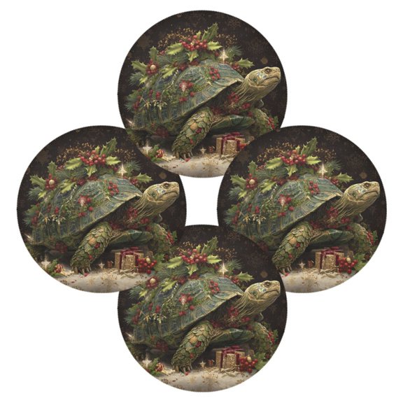 Round Dinner Plate Mat Round Placemat 15.4x15.4inx4 Placemat Table Mat Kitchen Mat Coffee Mat Fabric Thick Strong Wear-Resistant Heat Resistance Magical Christmas Beautiful Turtle