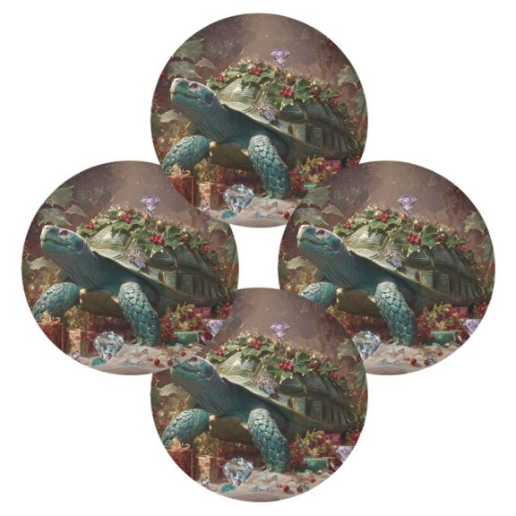Round Dinner Plate Mat Round Placemat 15.4x15.4inx4 Placemat Table Mat Kitchen Mat Coffee Mat Fabric Thick Strong Wear-Resistant Heat Resistance Magical Christmas Turtle