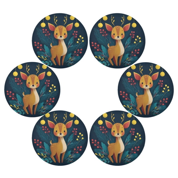 Round Dinner Plate Mat Round Placemat 15.4x15.4inx6 Placemat Table Mat Kitchen Mat Coffee Mat Fabric Thick Strong Wear-Resistant Heat Resistance Cute Orange Christmas Deer
