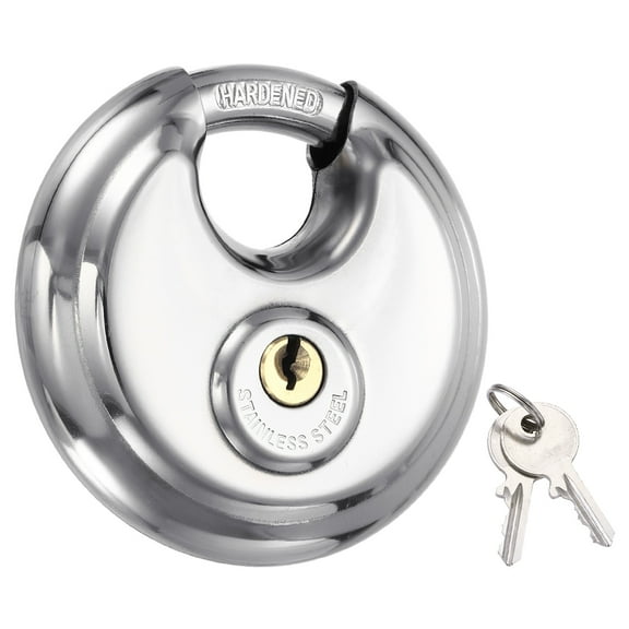Round Disc Lock 3-1/5", Heavy Duty Stainless Steel Rustproof Keyed Alike Discus Padlock Waterproof Storage Unit Locks with 2 Keys for Outdoors Garages Fence Sheds, Silver