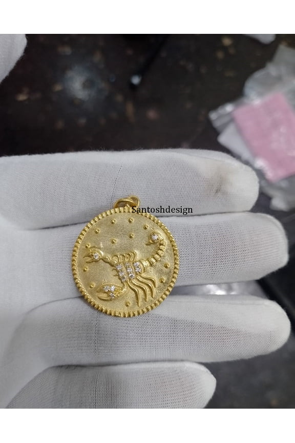 Round Disc Scorpio Zodiac Diamond Sterling Silver Charm Pendant Beautiful Disc Silver Diamond Pendant Jewelry