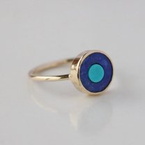 Round Disc Stackable Ring, Gold Filled Ring, Lapis & Turquoise Disc Ring, 925 Sterling Silver Ring, Fine Jewelry By Rare Bijou