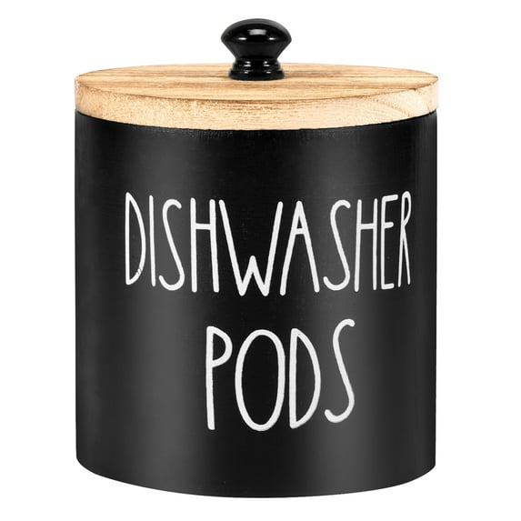 Round Dishwasher Pod Holder, Dishwasher Tablet Container for Kitchen Decor and Accessories, Wood Laundry Detergent Pods Container with Lid, Kitchen Storage Container for Laundry Pods