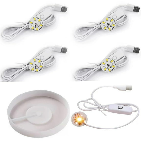 Round Display Base Silicone Molds with 4/6PCS USB 7 Colour Light Change for Lamp Epoxy Resin Molds Luminous Lamp Base Home Decor