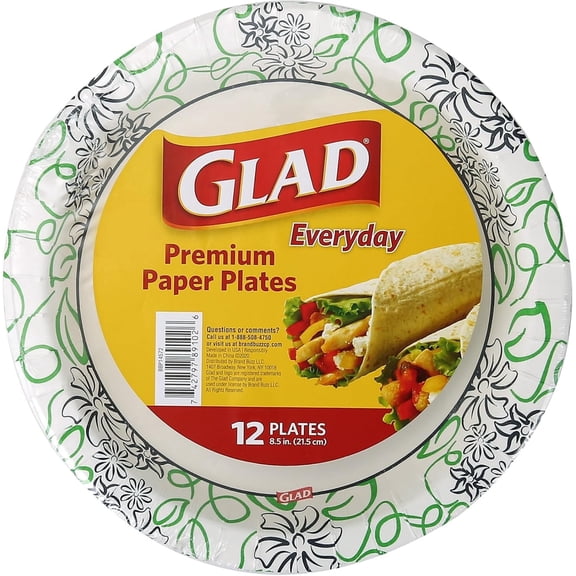 Round Disposable Paper Plates, Whimsical Florals Pattern - Microwavable 8.5 Inch, 12 Count