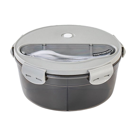 Round Divided Bento Lunch Container with Built-in Cutlery Slot, 6.9"×3.3" Leakproof Microwave Safe Meal Prep Food Storage Box for Office Picnic Daily Use