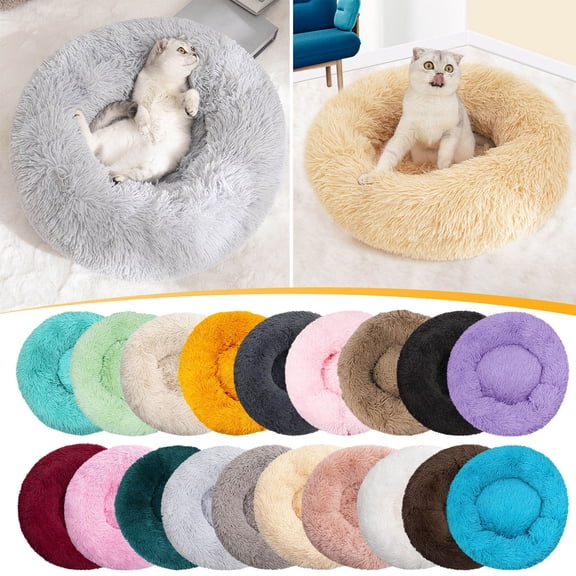 Round Dog Bed and Cat Bed, Anti Anxiety Pet Bed Fluffy Dog Bed for Small Medium Pets, Cat Beds for Indoor Cats, Winter Warm and Washable Pet Bed for Sleep and Play