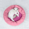 thumbnail image 1 of Round Dog Bed | Plush Kennel Mattress with Raised Pillow Edge | Soft Warm Thick Mat for Small Pets Cats Miniature Breeds | Non-Slip Bottom | Removable Washable | 14x14 Inch | Grey Pink Options, 1 of 7