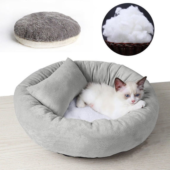 Round Dog Bed Thickened Cozy Kennel Mattress Donut Style Pet Sleeping Nest Support Pillow Bolster Edge Calming Bed Warm Soft Cushion Mat for Small Dogs Cats Indoor Crate Car Travel Rest