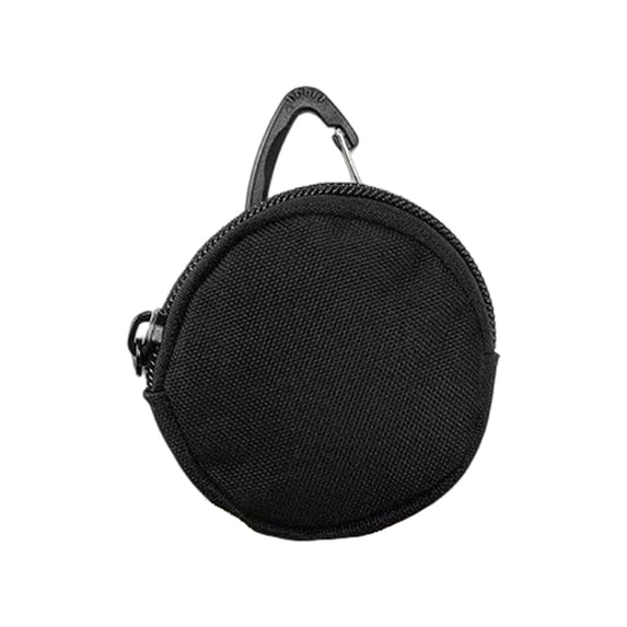 Round Dog Training Treat Pouch With Carabiner Clip Zipper Closure Portable Pocket Sized Snack Bag For Outdoor Walking Training Travel(Black-7.5cm)