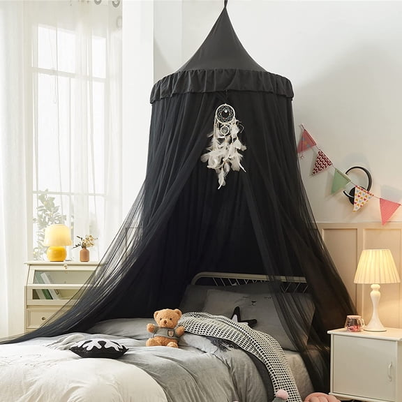 Round Dome Bed Canopy with Mosquito Net for Girls Room, 32 Inch Diameter, 100 Inch Height, Black