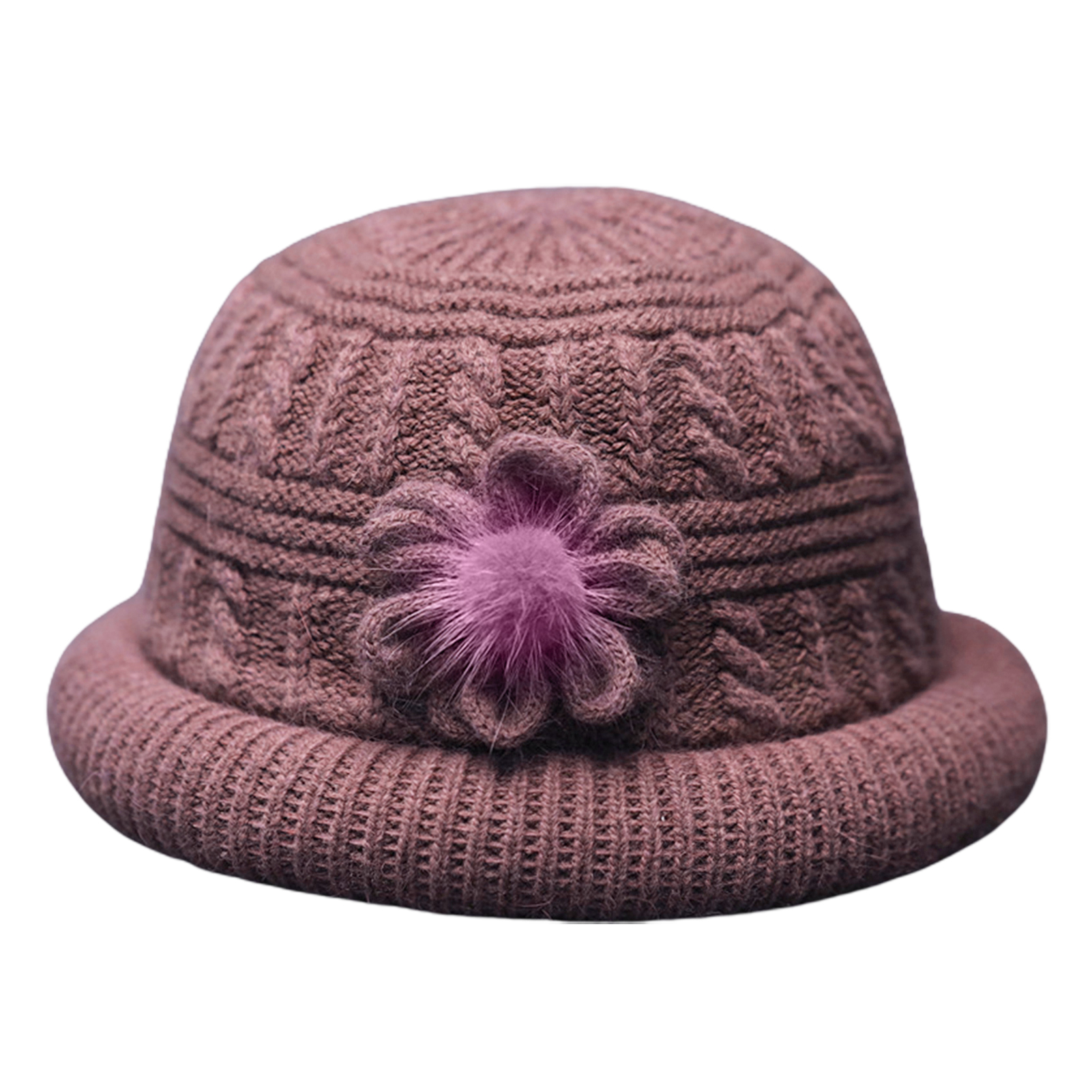 Round Dome Faux Rabbit Wool Plush Lining Windproof Knitting 