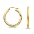 thumbnail image 1 of Round Dome Hoops Solid 14k Yellow Gold Diamond Cut Earrings French Lock Polished Genuine 25 x 3 mm, 1 of 1
