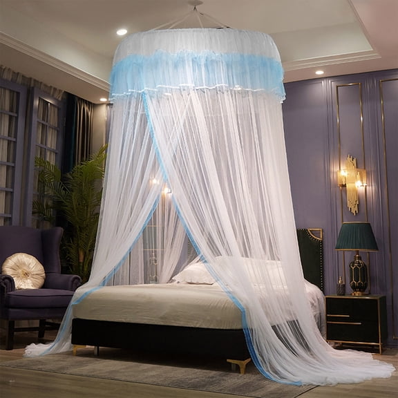 Round Dome Lace Canopy Mosquito Net, Ceiling-Hung Bed Curtain, Polyester, Indoor Outdoor Decor, 1 Count