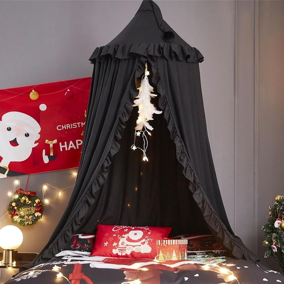 Round Dome Mosquito Net Canopy for Beds, 26 Inch Top Diameter, 100 Inch Height, Polyester Fabric, Black