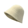 thumbnail image 1 of Round Dome Short Brim Thick Warm Bucket Hat Women Winter Knitting Wool Basin Hat Fashion Accessories-Beige, 1 of 5